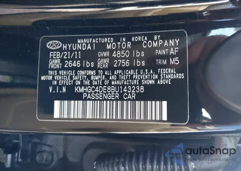 2011 Hyundai Genesis 3.8 z USA, uszkodzony, nr VIN KMHGC4DE8BU143238